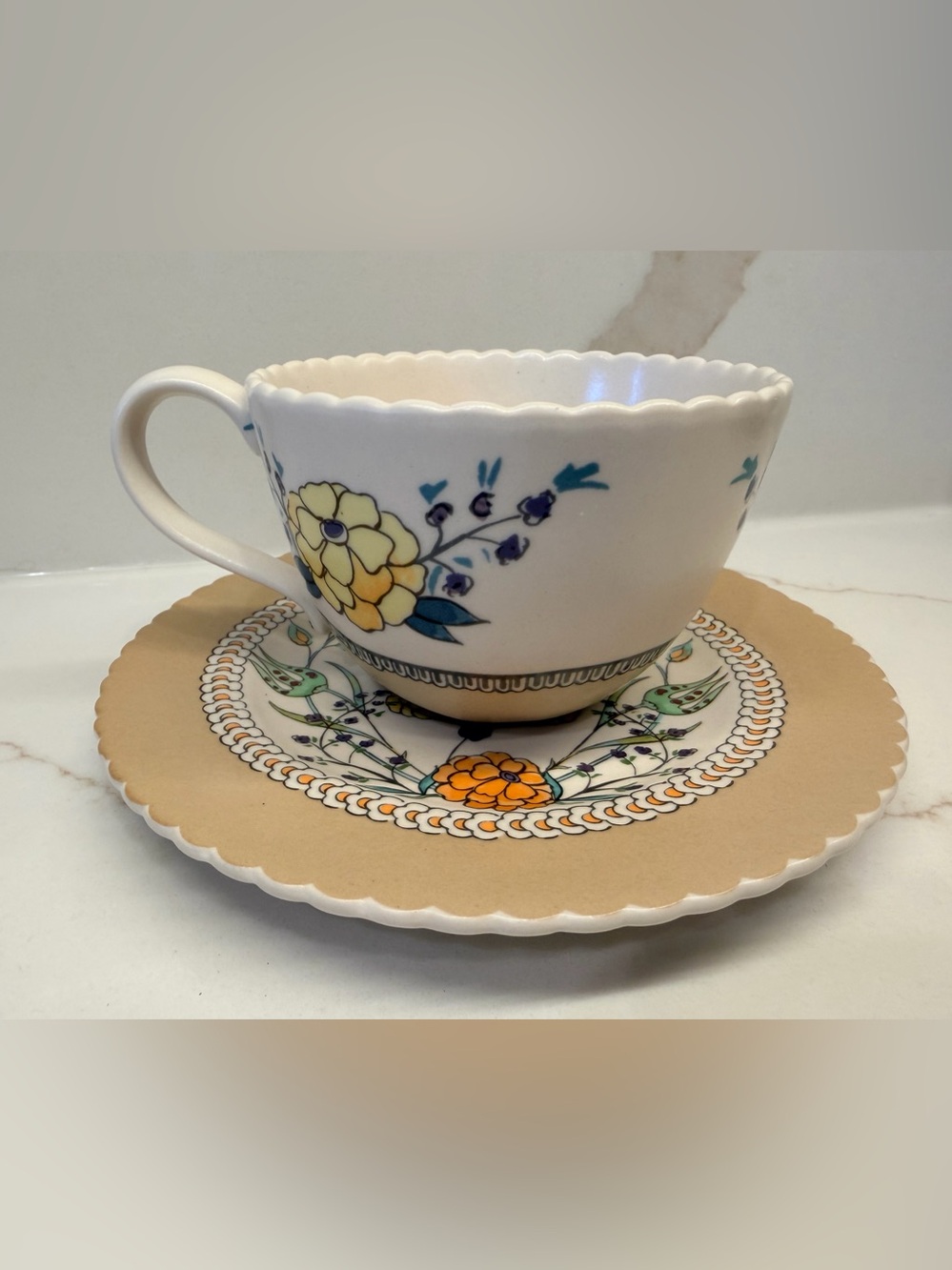 Anthropologie Betül Tunç Turkuaz Kitchen Posy Teacup Saucer Floral Set